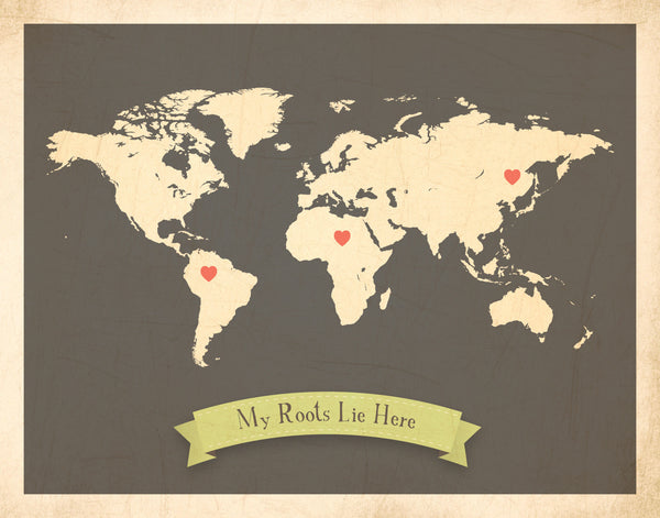 My Roots Customizable World Map, Canvas or Print, Travel, Inspirational