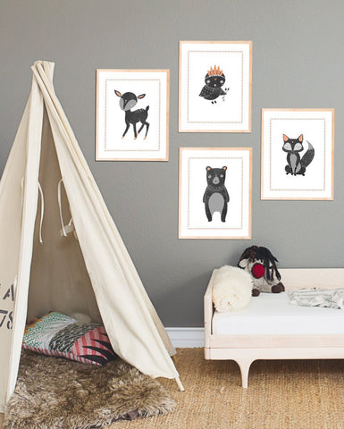 Boho Woodland Animal Collection - Set of Four 8x10 Prints