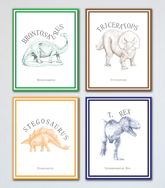 Canvas or Print, Classic Dinosaur Collection, Set of 4