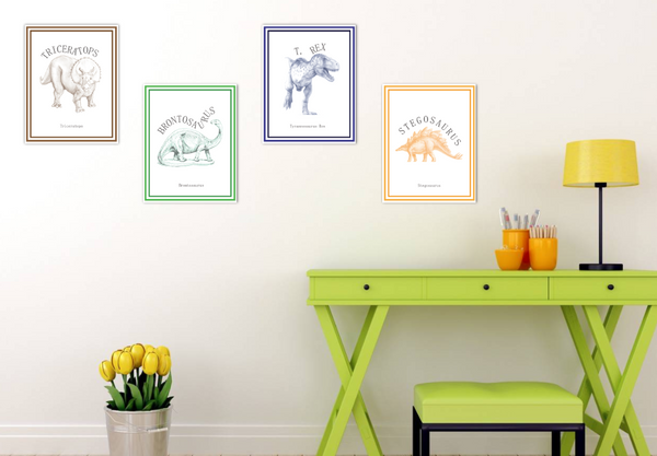 Canvas or Print, Classic Dinosaur Collection, Set of 4