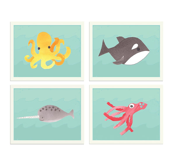 Sea Collection Set of Four 8x10 Children's Wall Art Prints