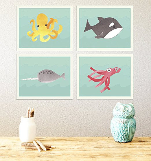 Sea Collection Set of Four 8x10 Children's Wall Art Prints