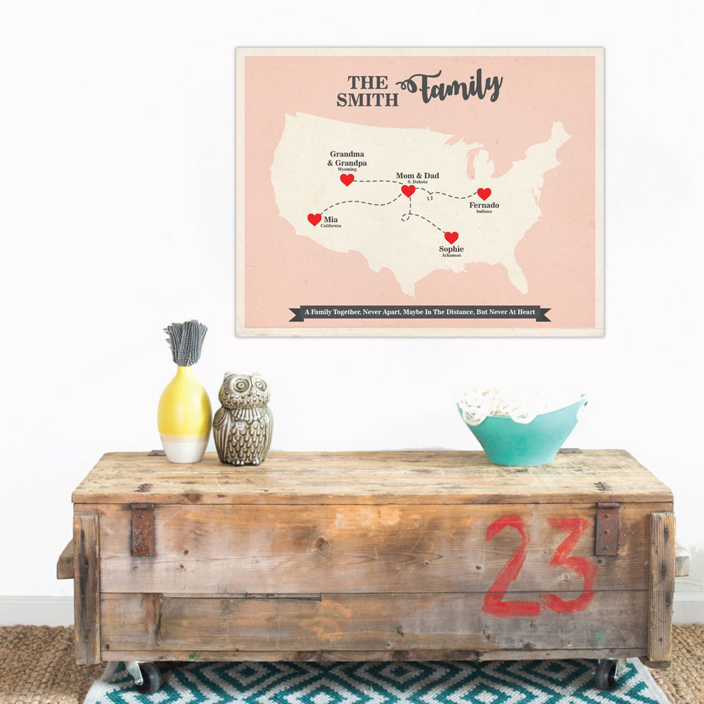 Personalized Long Distance Family Map - Family Gift