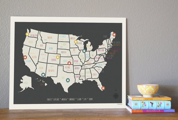 Personalized USA Travel Map, Canvas or Print, Travel, Inspirational