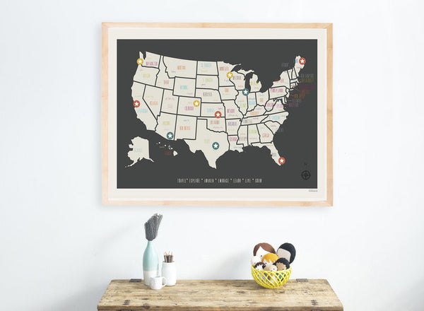 Personalized USA Travel Map, Canvas or Print, Travel, Inspirational