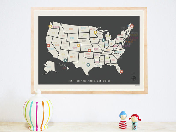 Personalized USA Travel Map, Canvas or Print, Travel, Inspirational