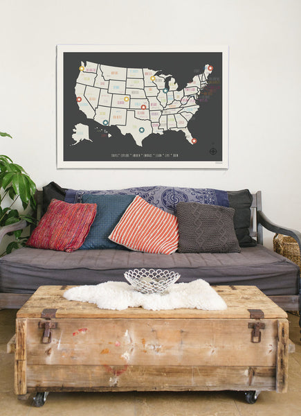 Personalized USA Travel Map, Canvas or Print, Travel, Inspirational