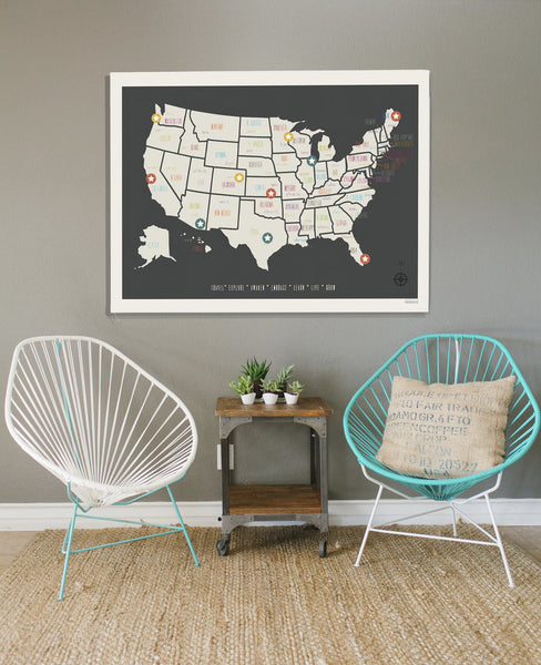 Personalized USA Travel Map, Canvas or Print, Travel, Inspirational