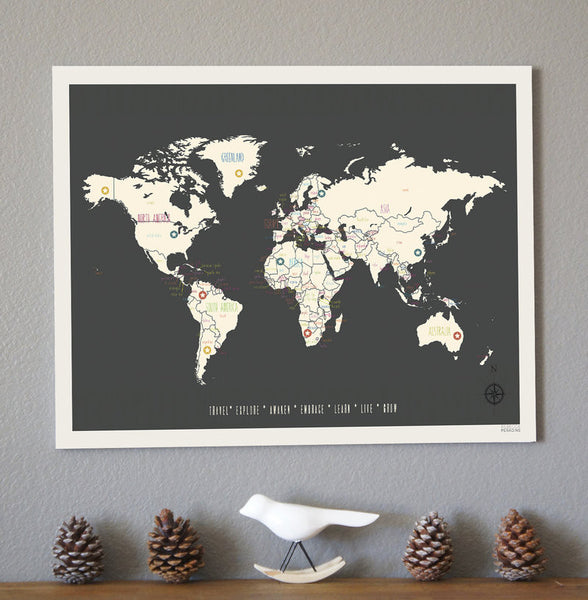 Personalized World Travel Map, Canvas or Print, Travel, Inspirational