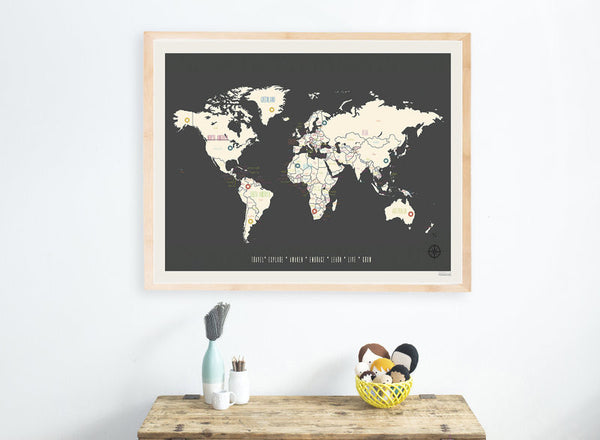 Personalized World Travel Map, Canvas or Print, Travel, Inspirational