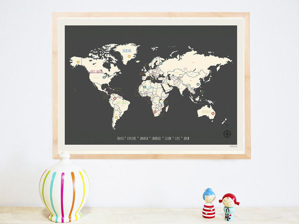 Personalized World Travel Map, Canvas or Print, Travel, Inspirational