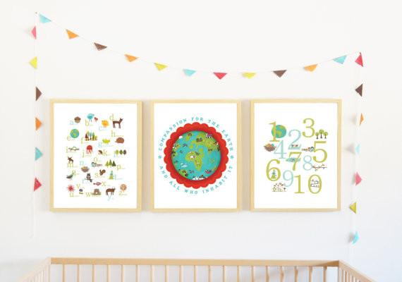 Canvas or Print, Our Earth Collection Children's Wall Art Set of 3