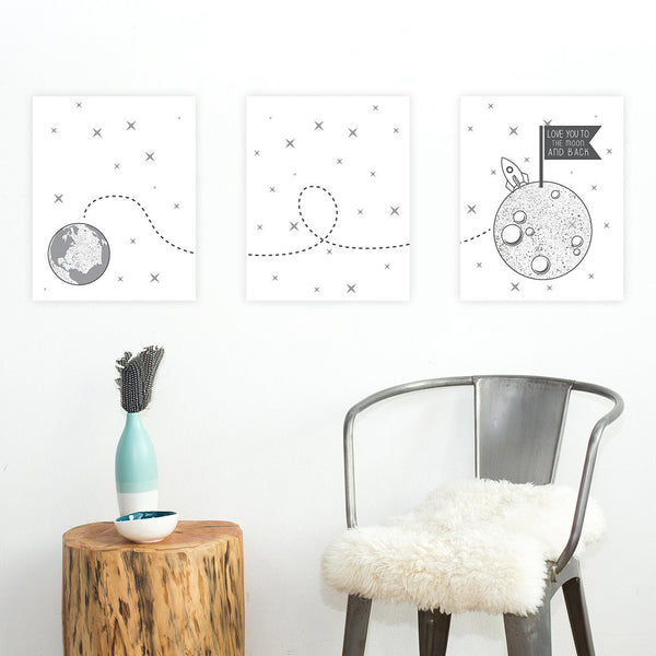 Canvas or Print, Love You To The Moon And Back, Set Of 3