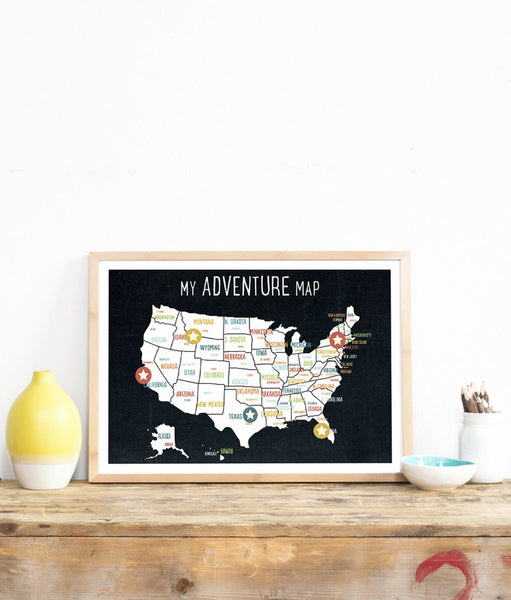 My Adventures USA Wall Art Map Black