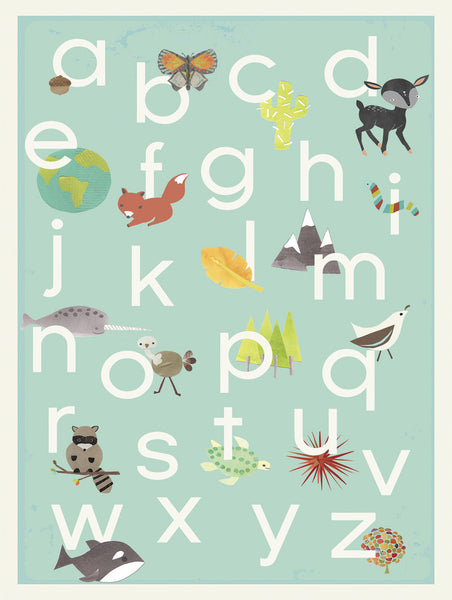 Our World Alphabet in Blue Print or Canvas, ABC, Educational, Playroom Decor