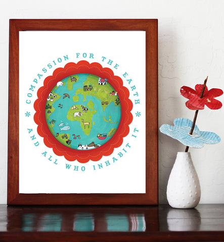 Compassion for the Earth 11x14 Wall Art, Print or Canvas, Gender Neutral, Nursery, Playroom, Global Child