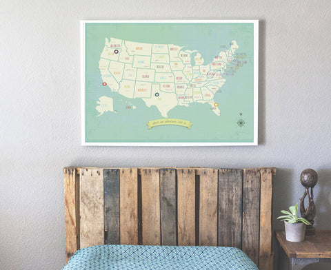 My Travels USA Map, Canvas or Print, Travel, Inspirational