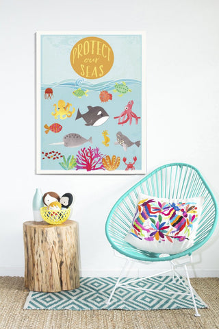 Protect Our Seas 18 x 24 Print + 20 Stickers, Travel, Educational, Playroom Decor
