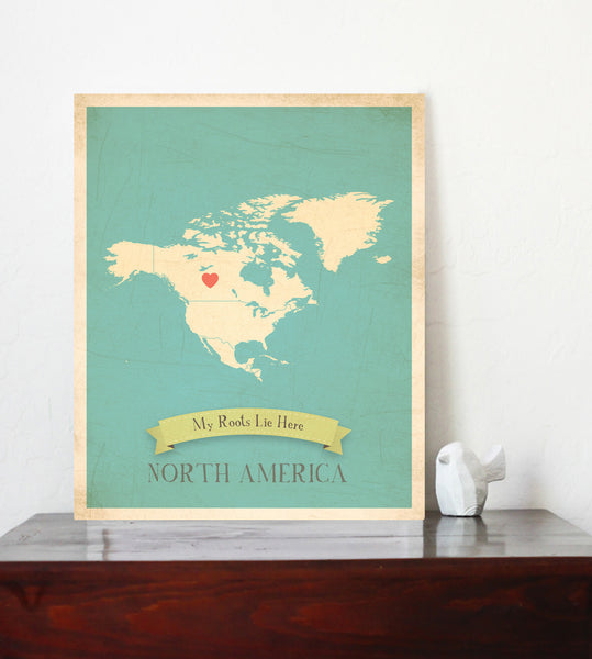 My Roots Personalized Country Maps Canvas, Educational, Playroom Decor