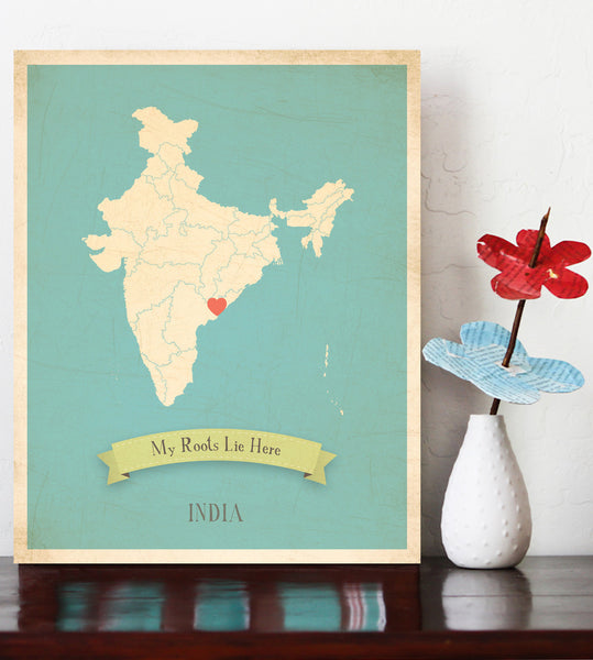 My Roots Personalized Country Maps Canvas, Educational, Playroom Decor