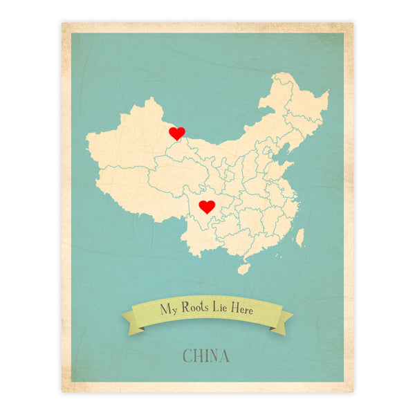 My Roots Personalized Country Maps Canvas, Educational, Playroom Decor