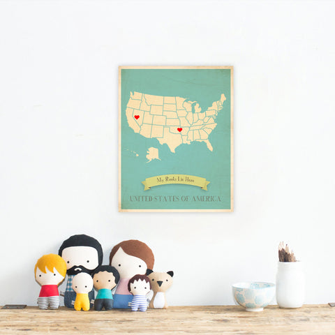 My Roots Personalized Country Maps Print, Educational, Playroom Decor