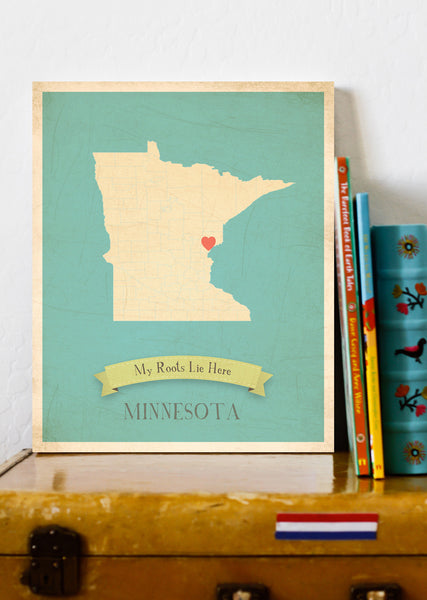 My Roots Minnesota Map Wall Art Print