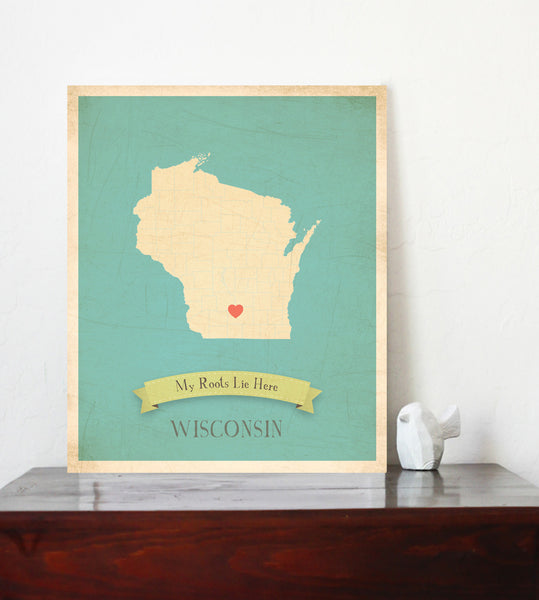 My Roots Wisconsin Map Wall Art Print