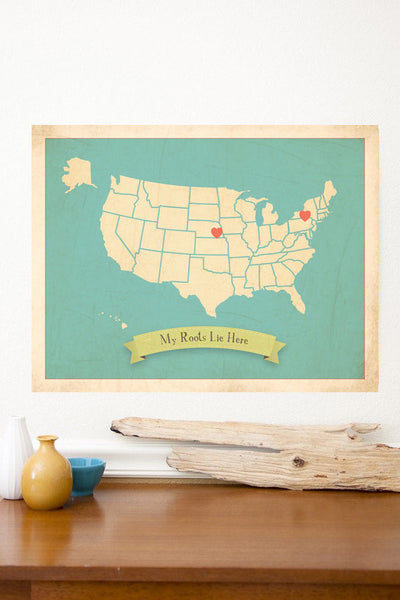 My Roots USA Customizable Map, Canvas or Print, Travel, Inspirational