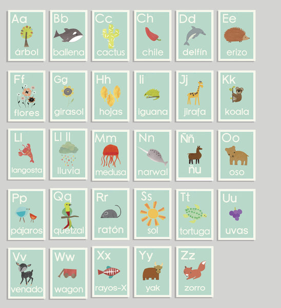 Nature Alphabet Wall Cards in Spanish