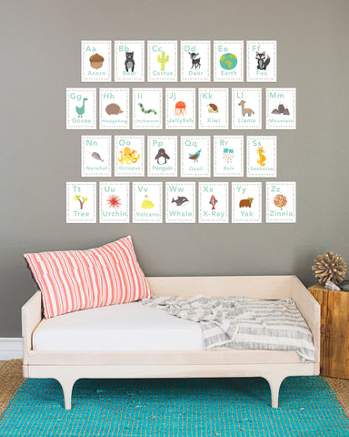 Our World Alphabet 5 x 7 Wall Cards in English or Spanish