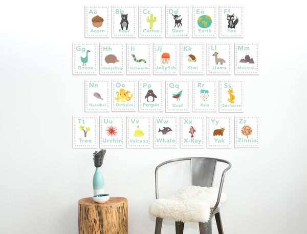 Our World Alphabet 5 x 7 Wall Cards in English or Spanish