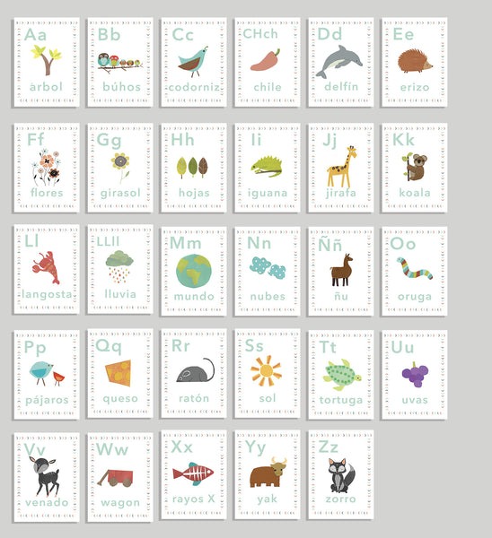 Our World Alphabet 5 x 7 Wall Cards in English or Spanish