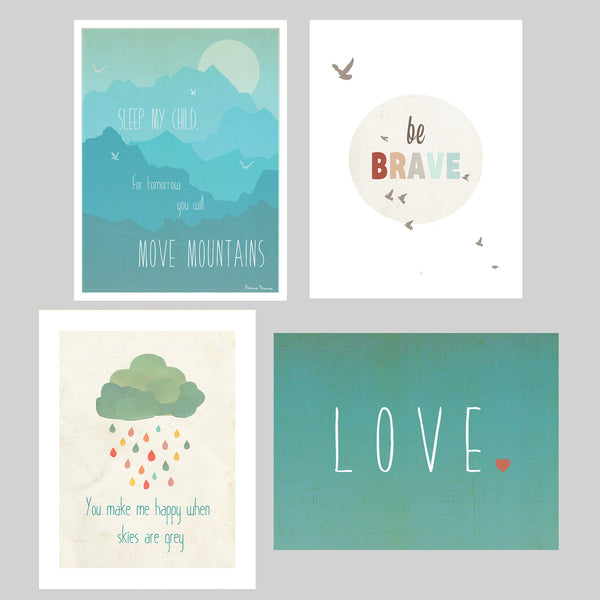 Happiness Mini Collection Prints, 5" x 7", Set of 4, Motivational Art, Inspirational Quotes