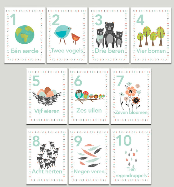 Our World Nature Themed 5 x 7 Counting Cards in English, Spanish or Dutch