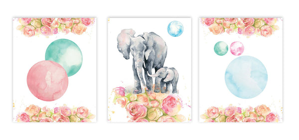Print or Canvas, Elephant Watercolor Collection, Set Of 3