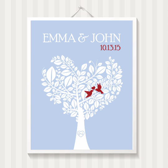 Wedding Gift, Canvas or Print, Personalized Love Birds Family Tree