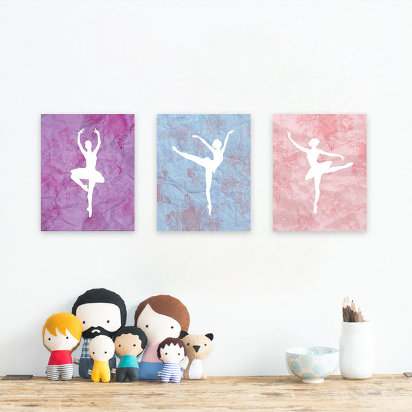 Canvas or Print, Tiny Ballerina Dancer Collection Set of 3